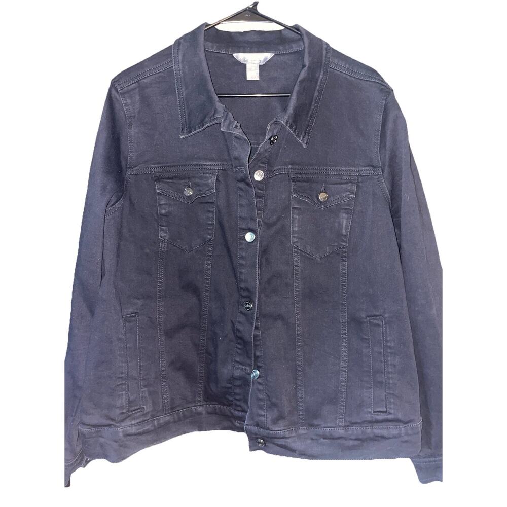 Martha Stewart Black Denim Button Up Jacket Plus Sz 1X